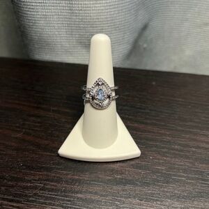 BP Silver Teardrop Ring with Crystal Accents